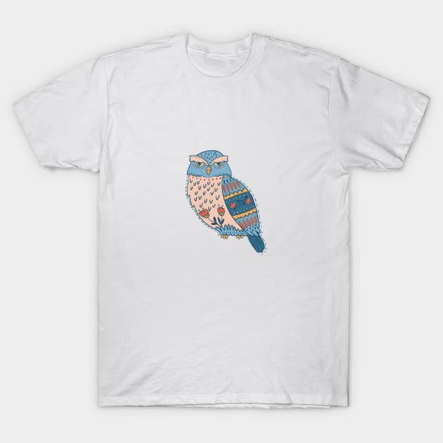 Folk Art Owl T-Shirt by latheandquill